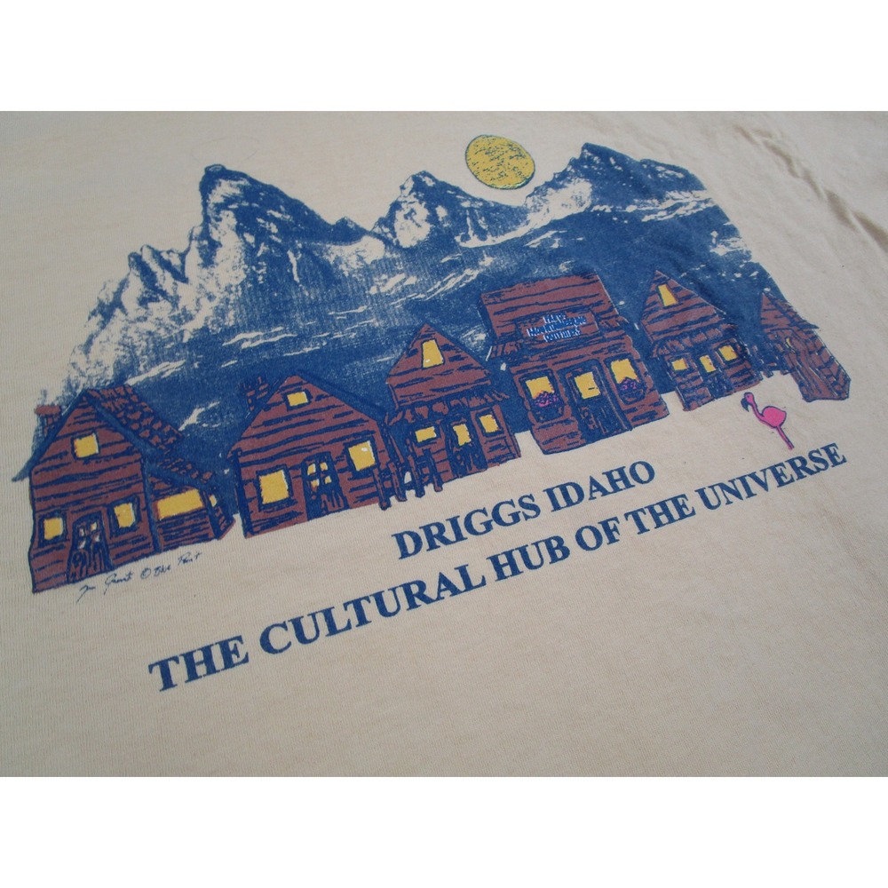 Hanes Driggs Idaho The Cultural Hub of the Universe Graphic Tee Yellow Mens M - Picture 2 of 10
